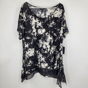 NWT Simply Vera Wang Black and White Tie Dye Short Sleeved Classic Knit Shirt 3X